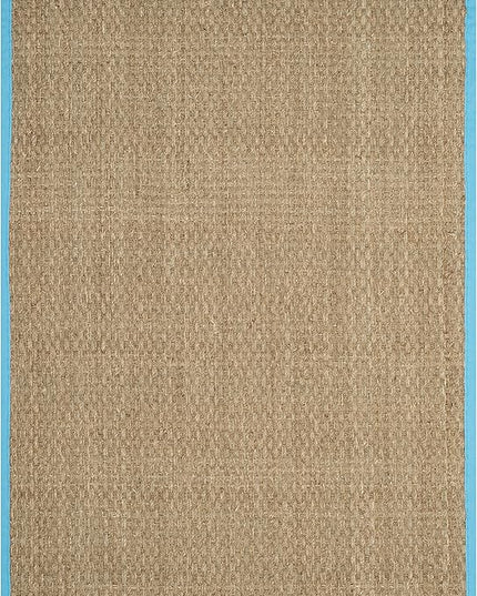 SAFAVIEH Area Rug 5x8 - Natural Fiber Collection - Natural & Turquoise, Seagrass, Basketweave Pattern with Border (NF114S)