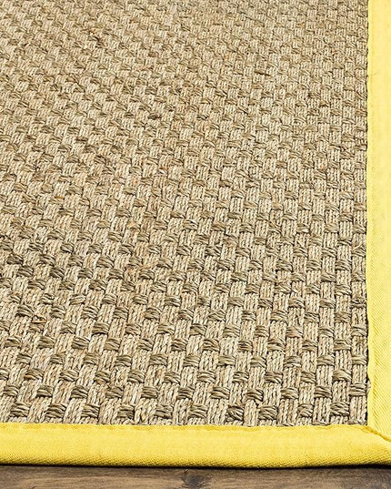 SAFAVIEH Natural Fiber Collection Runner Rug - 2'6" x 12', Natural & Gold, Seagrass, Basketweave Pattern with Border (NF114X)