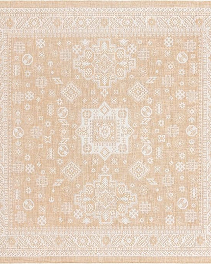 Rugs.com Outdoor Aztec Collection Rug – 10 Ft Square Natural Flatweave Rug Perfect for Living Rooms, Kitchens, Entryways