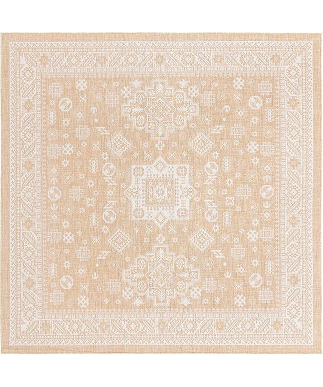 Rugs.com Outdoor Aztec Collection Rug – 10 Ft Square Natural Flatweave Rug Perfect for Living Rooms, Kitchens, Entryways