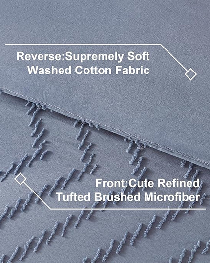 Litanika Full Size Comforter Set with Sheets Bluish Grey - 7 Pieces Bed in a Bag Full Chevron Tufted Complete Bedding Sets with Comforter, Sheets, Pillowcases & Shams
