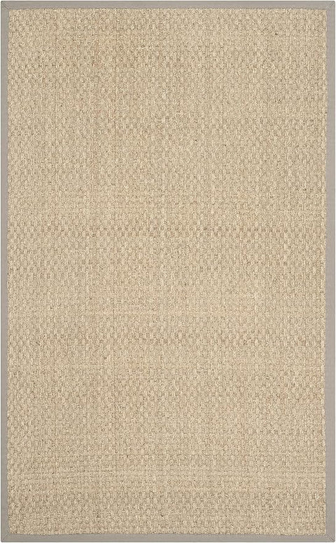SAFAVIEH Area Rug 3x5 - Natural Fiber Collection - Natural & Grey, Seagrass, Basketweave Pattern with Border (NF114P)