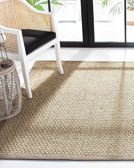 SAFAVIEH Area Rug 6x9 - Natural Fiber Collection - Natural & Grey, Seagrass, Basketweave Pattern with Border (NF114P)