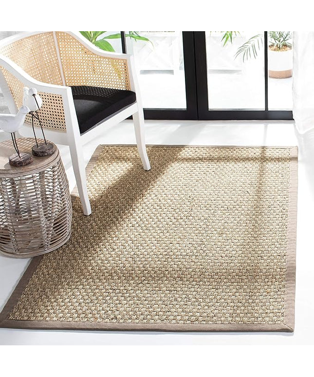 SAFAVIEH Area Rug 6x9 - Natural Fiber Collection - Natural & Grey, Seagrass, Basketweave Pattern with Border (NF114P)