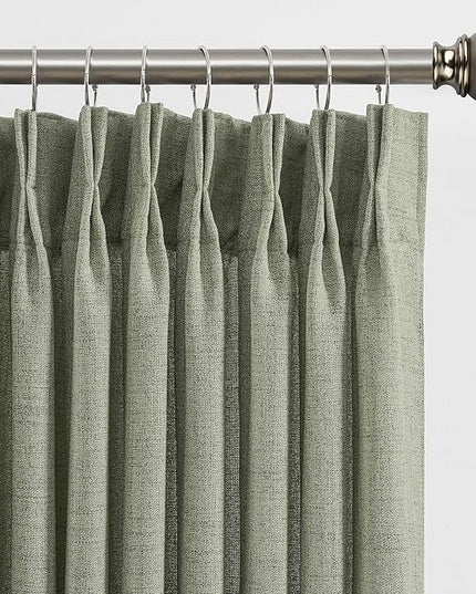 RAIN CITY Sage Sheer Curtains 90 Inches Long Linen Blend Fabric Modern Cottage Core Drapes for Living Room Bedroom Pinch Pleated Back Tab Boho Green Curtain Panels 2 PCs
