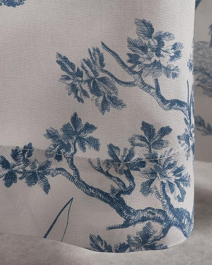Maison d' Hermine Curtains for Living Room 100% Cotton 124 inch Length One Panel Light Filtering Toile Curtains for Bedroom Windows with Rod and Loop Pockets Drapes (The Miller Denim, 50" W x 124" L)