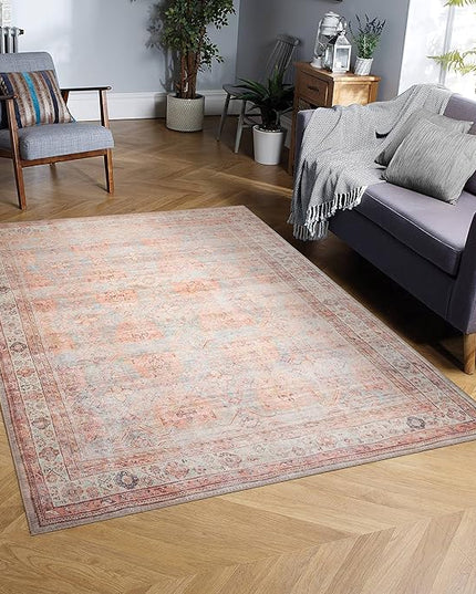 GLN Rugs Traditional Collection - Machine Washable Area Rug, Traditional Washable, Non Slip, Low Pile Chenille Rug, Living Room, Bedroom, Kitchen Rug (2'6"x10' Multicolor)