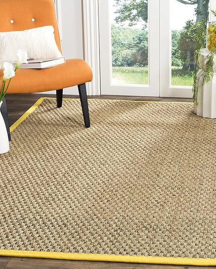 SAFAVIEH Area Rug 8x10 - Natural Fiber Collection - Large - Natural & Gold, Seagrass, Basketweave Pattern (NF114X)