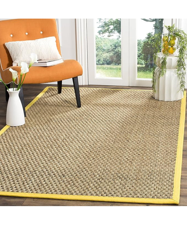 SAFAVIEH Area Rug 8x10 - Natural Fiber Collection - Large - Natural & Gold, Seagrass, Basketweave Pattern (NF114X)