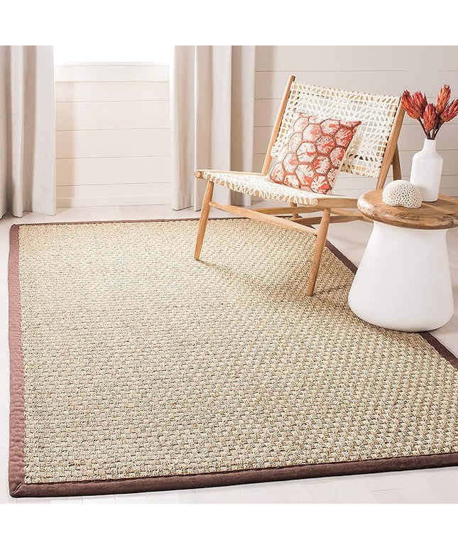 SAFAVIEH Area Rug 5x8 - Natural Fiber Collection - Natural & Dark Brown, Seagrass, Basketweave Pattern with Border (NF114K)