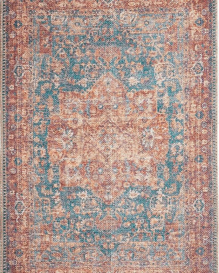 GLN Rugs Traditional Collection - Machine Washable Area Rug, Traditional Washable, Non Slip, Low Pile Chenille Rug, Living Room, Bedroom, Kitchen Rug (2'x3' Terra/Green)