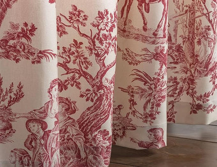 Maison d' Hermine Curtains for Living Room 100% Cotton 96 inch Length Two Panels Light Filtering Toile Curtains for Bedroom Windows with Rod and Loop Pockets Drapes (The Miller Red, 50" W x 96" L)