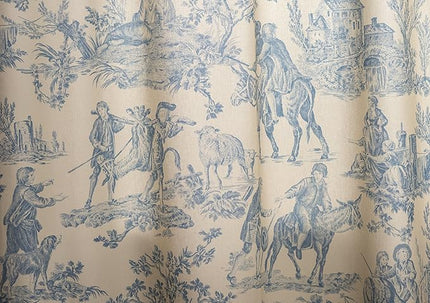 Maison d' Hermine Curtains for Living Room 100% Cotton 84 inch Length One Panel Light Filtering Toile Curtains for Bedroom Windows with Rod and Loop Pockets Drapes (The Miller Blue, 50" W x 84" L)