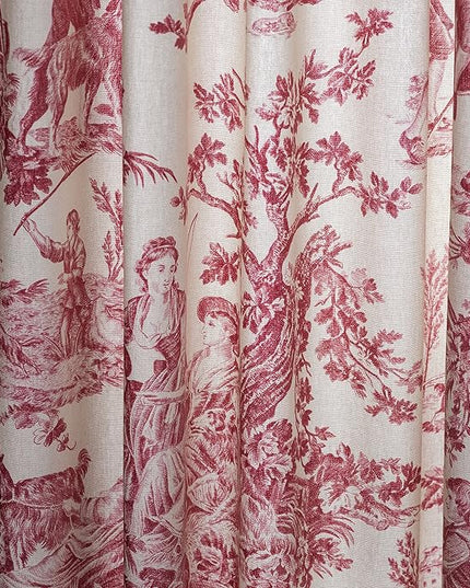 Maison d' Hermine Curtains for Living Room 100% Cotton 108 inch Length One Panel Light Filtering Toile Curtains for Bedroom Windows with Rod and Loop Pockets Drapes (The Miller Red, 50" W x 108" L)