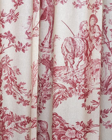 Maison d' Hermine Curtains for Living Room 100% Cotton 96 inch Length One Panel Light Filtering Toile Curtains for Bedroom Windows with Rod and Loop Pockets Drapes (The Miller Red, 50" W x 96" L)