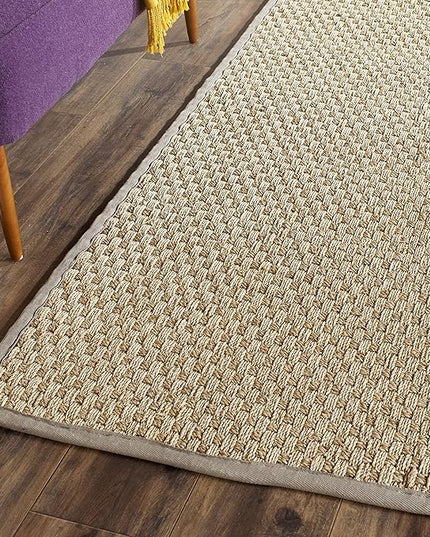 SAFAVIEH Natural Fiber Collection Runner Rug - 2'6" x 20', Natural & Grey, Seagrass, Basketweave Pattern with Border (NF114P)