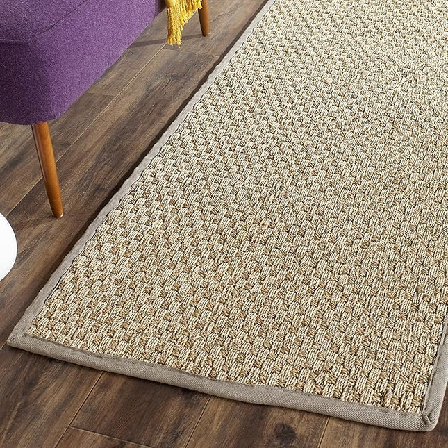 SAFAVIEH Natural Fiber Collection Area Rug - 2'6" x 4', Natural & Grey, Seagrass, Basketweave Pattern with Border (NF114P)